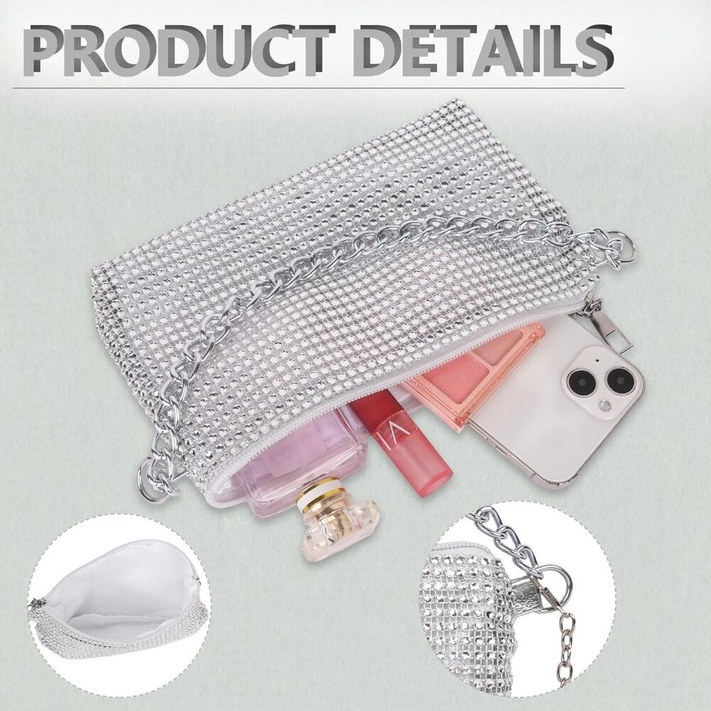 ⚡ Women's Evening Rhinestone Glitter Sparkly‎ Banquet Crossbody Clutch Bag - Picture 4 of 5